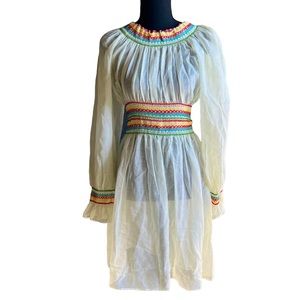 Vintage saks fifth avenue dress ethnic, sheer, long sleeve dress Sz small